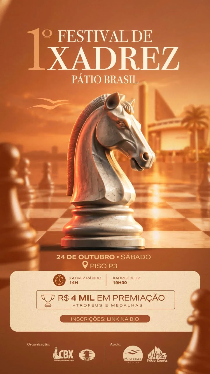 Pátio Brasil recebe 1º Festival de Xadrez com competições abertas 
